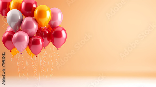 Party balloons, birthday decoration background, anniversary, wedding, holiday with space for text