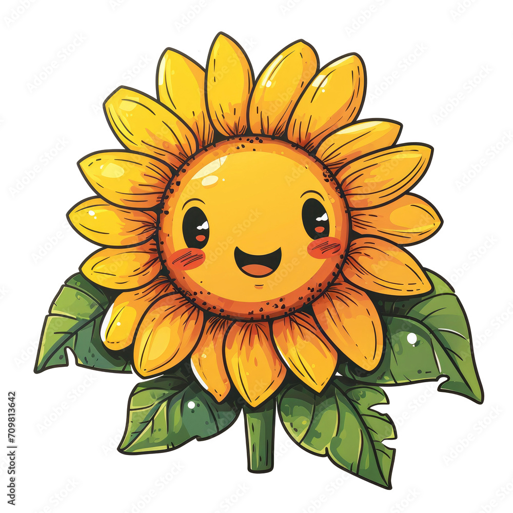 sunflower clipart cute with a smile face, cartoon style,isolated on white background, sticker design	