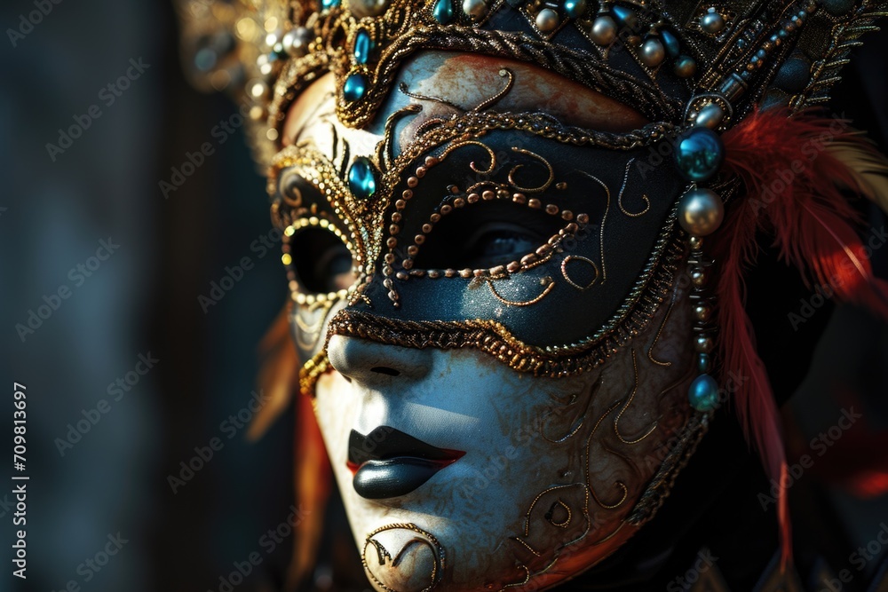 Beautiful Venetian carnival mask in Venice, Italy.