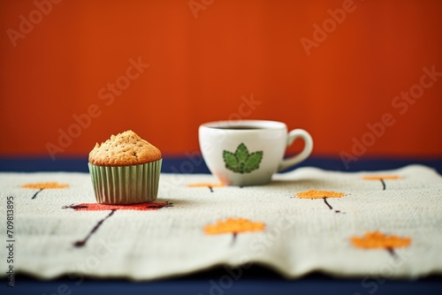 muffin paired with a cup of coffee on a burlap cloth