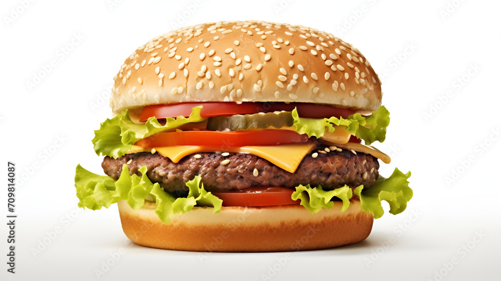 Delicious burger, on white background generated AI Delicious burger, on white background generated AI