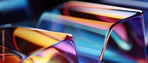 Colorful glass 3d object. Abstract glass wallpaper. Colorful background with glass geometric shapes.