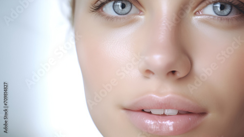 Part of face, young woman close up. Generated AI