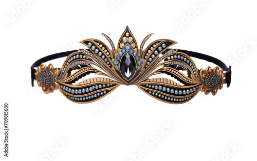 Presentation of a Beaded Flapper Headband Isolated on Transparent Background PNG.