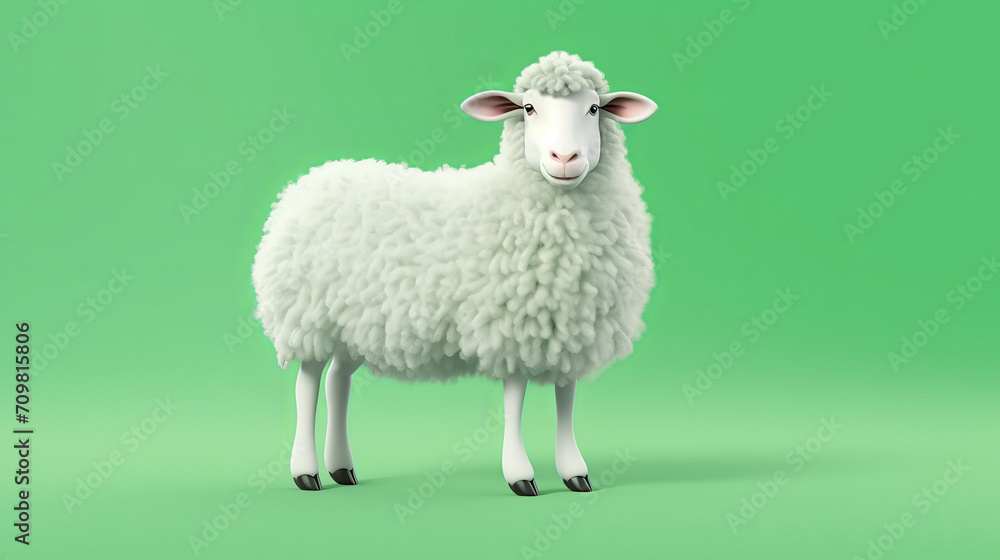 Obraz premium Illustration of cheerful cartoon mother and son rams in a meadow on a green background. Eid al Adha Mubarak greeting card with sheep. Traditional Muslim holiday. Eid al Adha concept background.