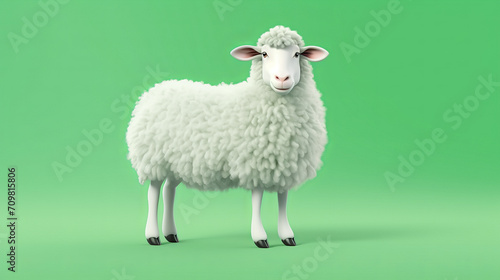 Illustration of cheerful cartoon mother and son rams in a meadow on a green background. Eid al Adha Mubarak greeting card with sheep. Traditional Muslim holiday. Eid al Adha concept background.