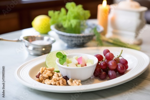 fresh ingredients for waldorf salad arranged around finished dish