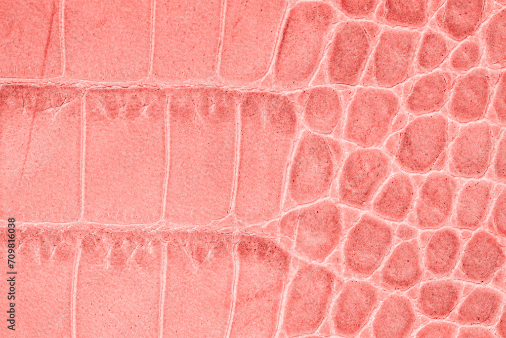 Fototapeta premium Genuine leather texture with imitation of exotic reptile with pink surface, trendy background