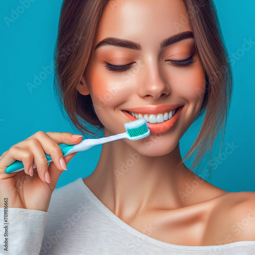 Smiling young woman with toothbrush. Healthy teeth. Teeth care.