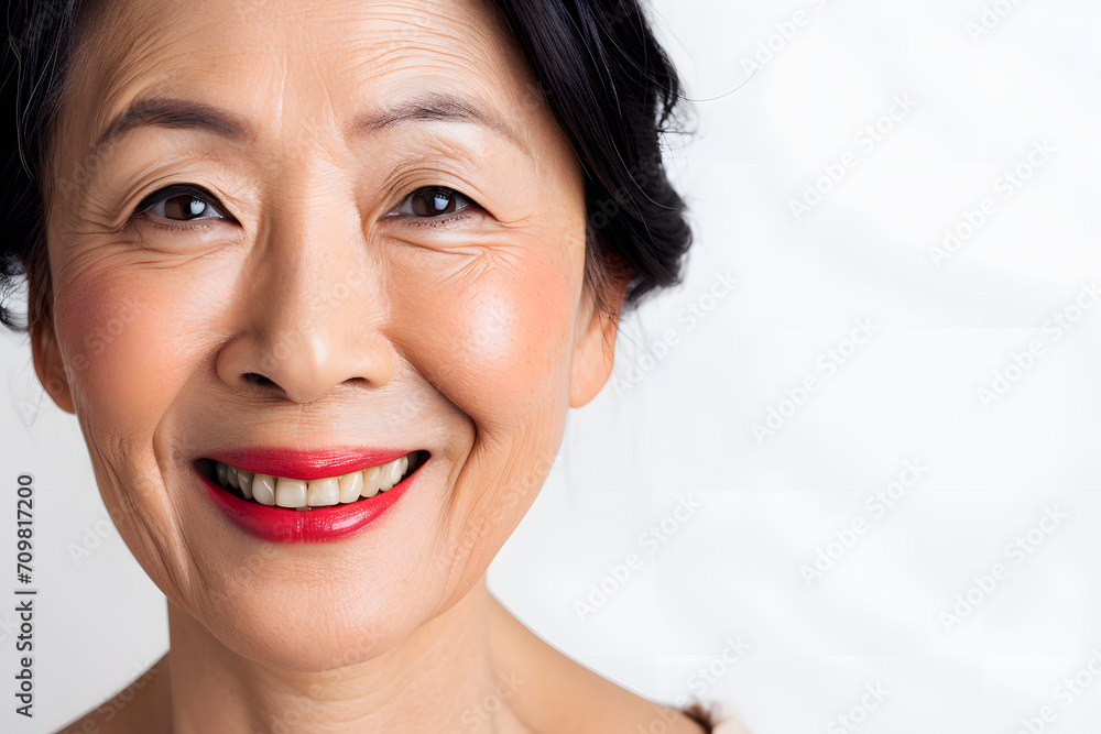 Mature old asian lady close up portrait. Senior korean woman with grey hair laughing and smiling. Healthy face skin care beauty, skincare cosmetics, dental.
Mature old asian lady close up portrait. Senior korean woman with grey hair laughing and smiling. Healthy face skin care beauty, skincare cosmetics, dental.