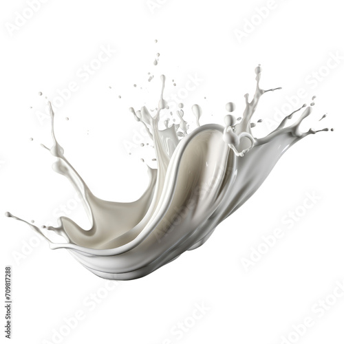 White milk wave splash with splatters and drops on trasparent background