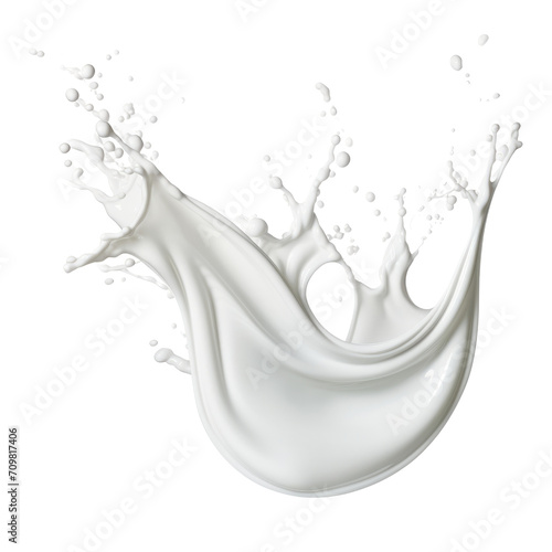 White milk wave splash with splatters and drops on trasparent background