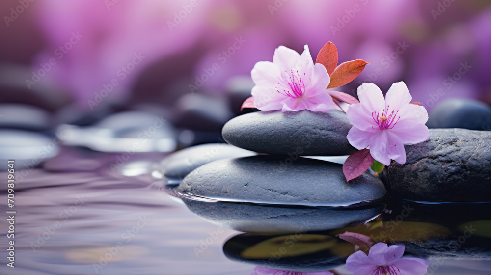 Spa still life with water lily and zen stone in a serenity pool Spa still life with water lily and zen stone in a serenity pool