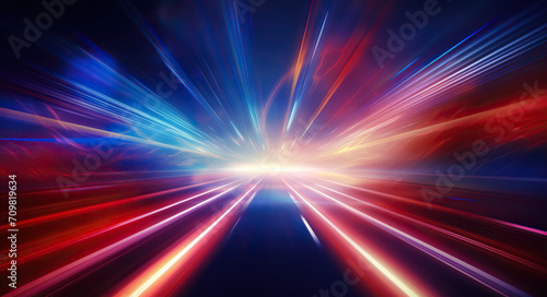 Futuristic speed motion with blue and red rays of light