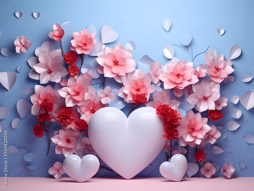 Valentine's day background with hearts. 3D rendering. abstract background with minimal design, pastel colours