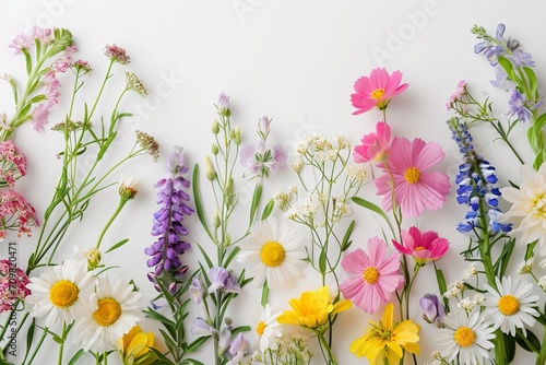 Floral Elegance: Colorful Flowers Frame on Clear White Background © Francesco