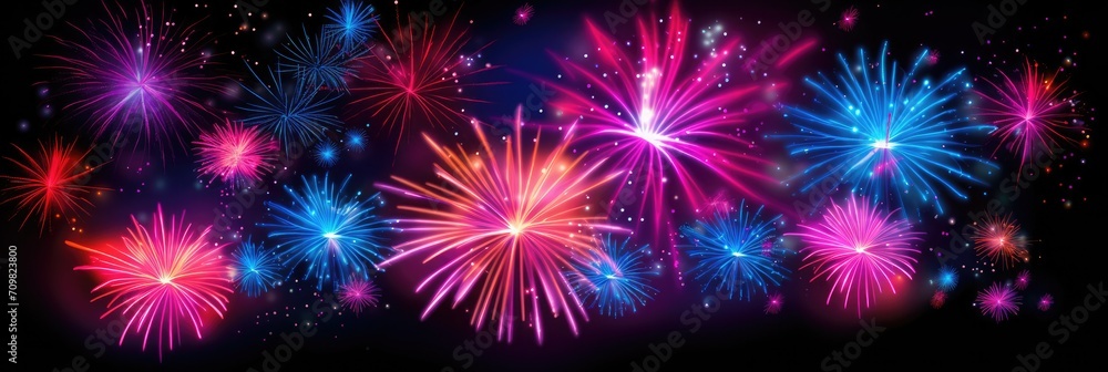 Fireworks in neon style. Black background. Fireworks in neon style. Black background.