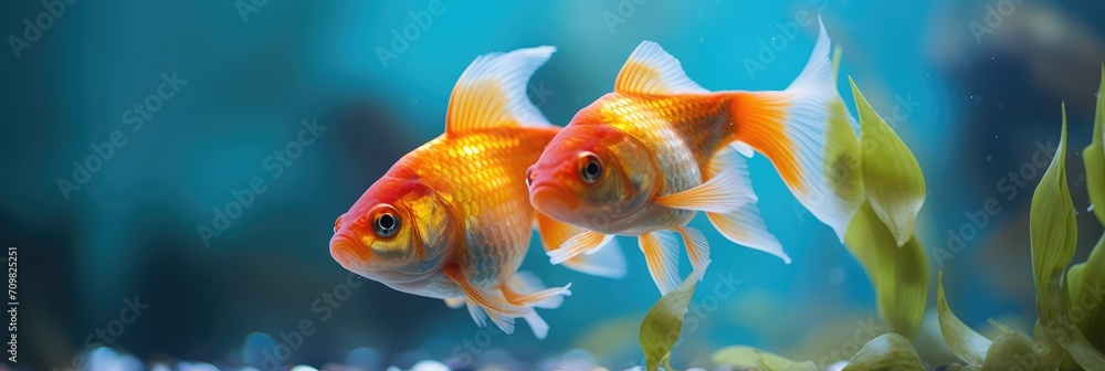 Macro photography, goldfishes in a fish tank Macro photography, goldfishes in a fish tank