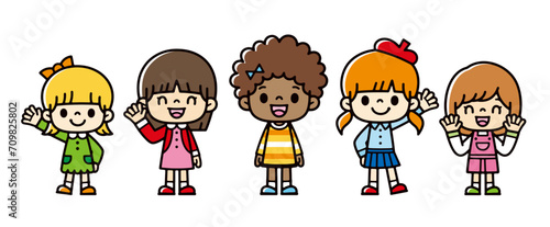 Clip art of girls posing with smiles