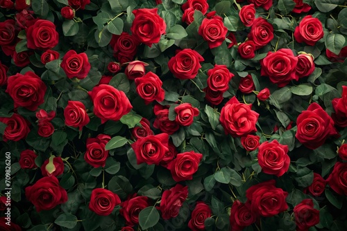 Flowers wall, natural red roses background