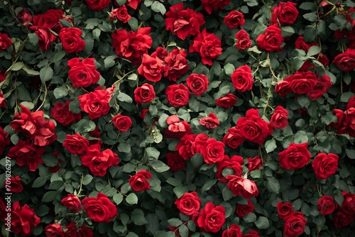 Flowers wall, natural red roses background © Тамара Печеная
