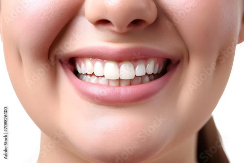 A close-up shot of pretty woman s face. Charming smile with immaculate teeth for dental service promotions  