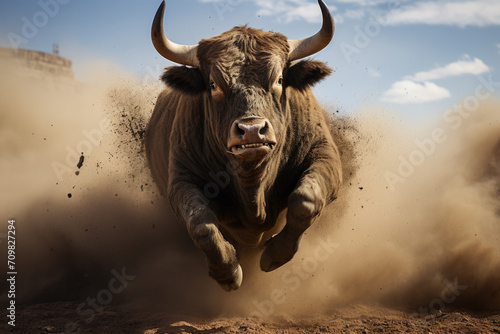 Charging Bull in Dusty Arena