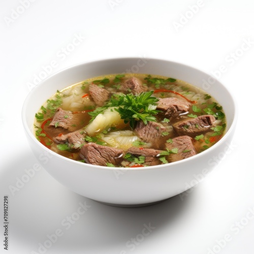 Beef bourguignon stew with vegetables. white background