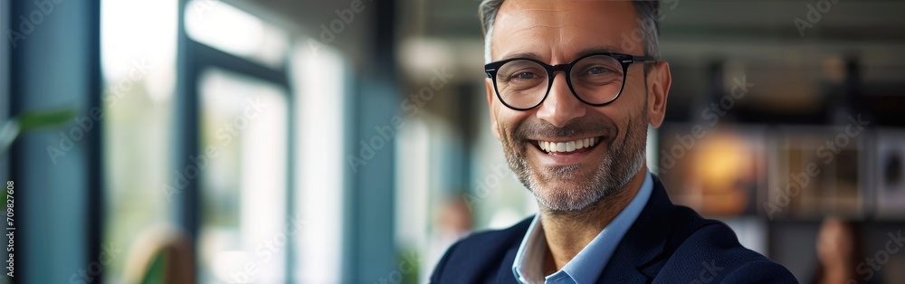 Fototapeta premium Male boss smiling with glasses in office