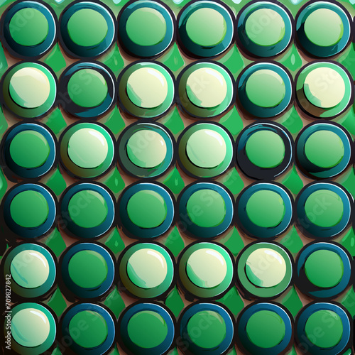 Abstract background with green and blue round holes. 