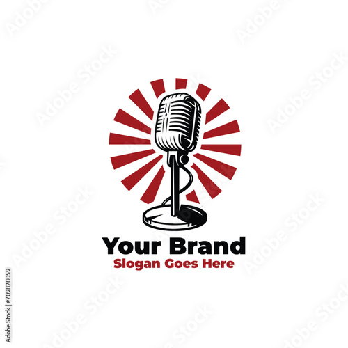 Microphone Podcast Live Talkshow Ready Made Logo Vector Illustration. Logo Template Set