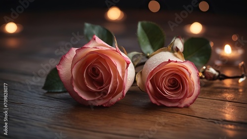redpink rose and candle photo