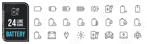 Battery simple minimal thin line icons. Related power, electrical, charger, energy. Editable stroke. Vector illustration. photo