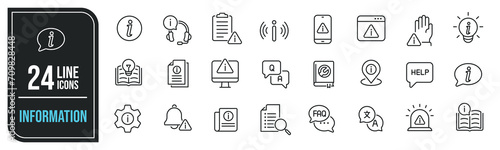 Information simple minimal thin line icons. Related manual, instruction, support, service. Editable stroke. Vector illustration.