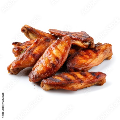Close up roasted chicken wings on white background