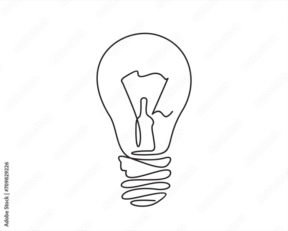 Continuous one line drawing bulb lamp vector illustration minimalism concept Continuous one line drawing bulb lamp vector illustration minimalism concept