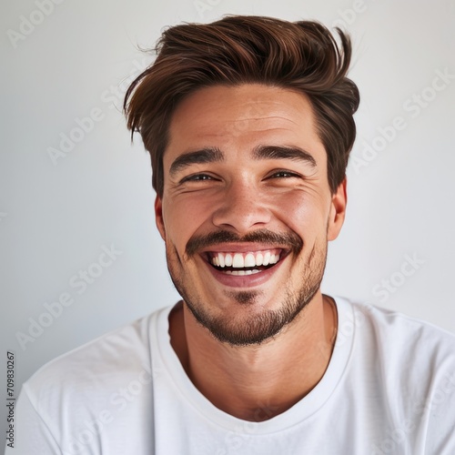 Smiling Man With Beard in White Shirt © BrandwayArt
