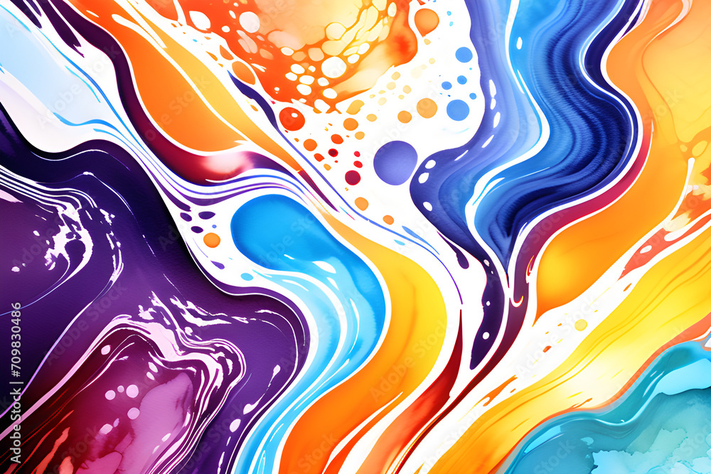 Closeup of abstract watercolor paint background texture with liquid fluid marbled paper texture banner texture. Generative AI (생성형 AI) Closeup of abstract watercolor paint background texture with liquid fluid marbled paper texture banner texture. Generative AI (생성형 AI)