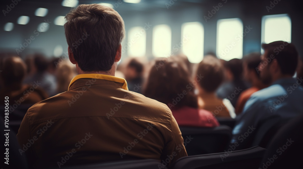 Rear view of unrecognizable people in audience at the conference hall. Business and entrepreneurship concept. Rear view of unrecognizable people in audience at the conference hall. Business and entrepreneurship concept.