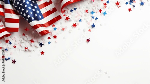 Celebrate Presidents Day with a Vibrant Banner Mockup Featuring American Flags, Confetti, and Ample Copy-space for Promotional Content - USA Independence, Labor, Memorial, and Election Concept