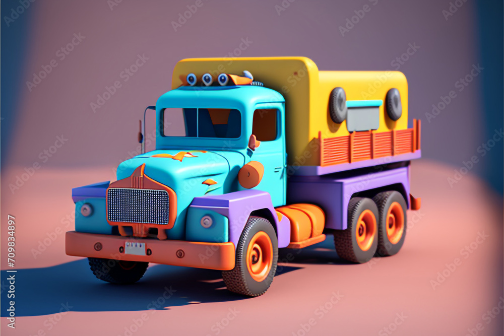 Huge colorful truck with heavy and dangerous cargo. Stylized, cartoony, fun 3D model. Transportation, heavy cargo, van, truck, trailer.