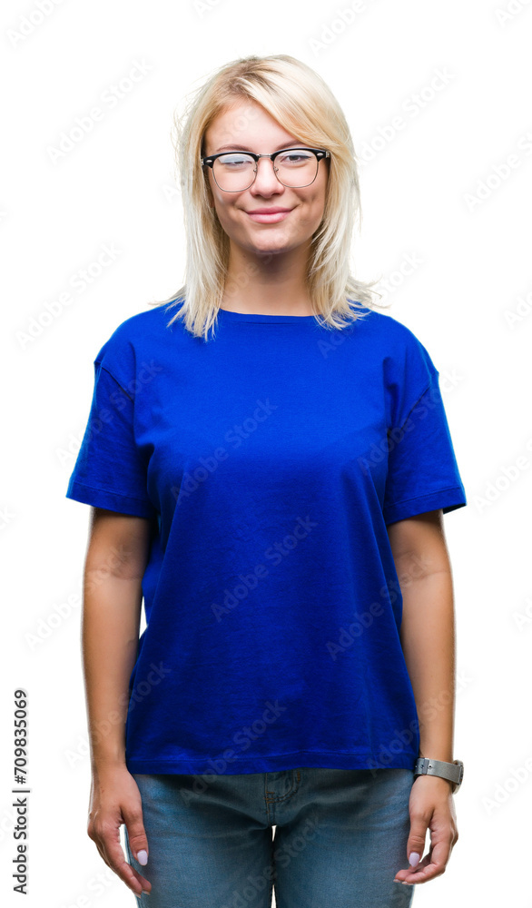 Fototapeta premium Young beautiful blonde woman wearing glasses over isolated background with a happy and cool smile on face. Lucky person.