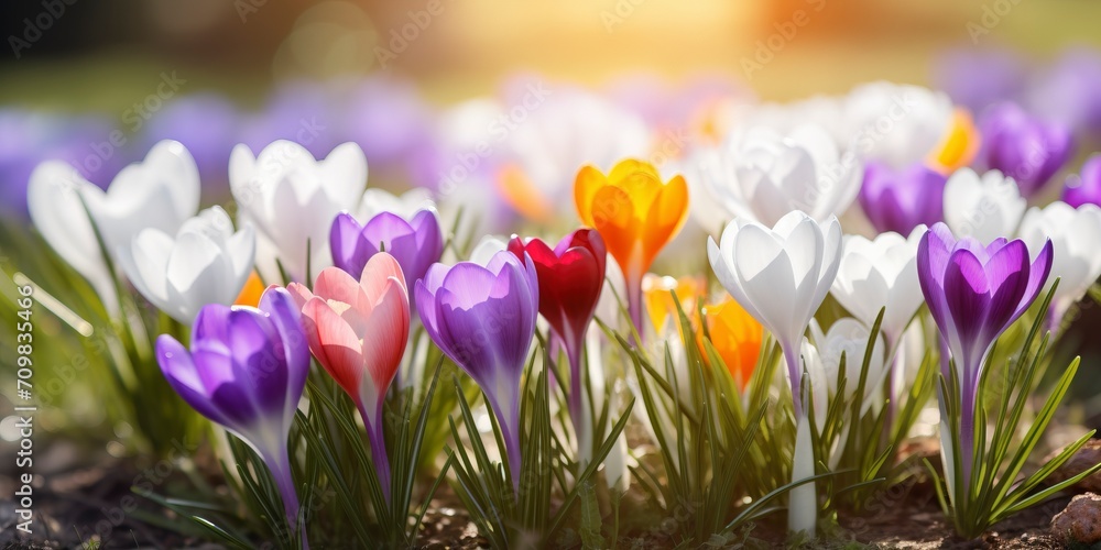 website banner showing beutiful spring flowers - generative ai