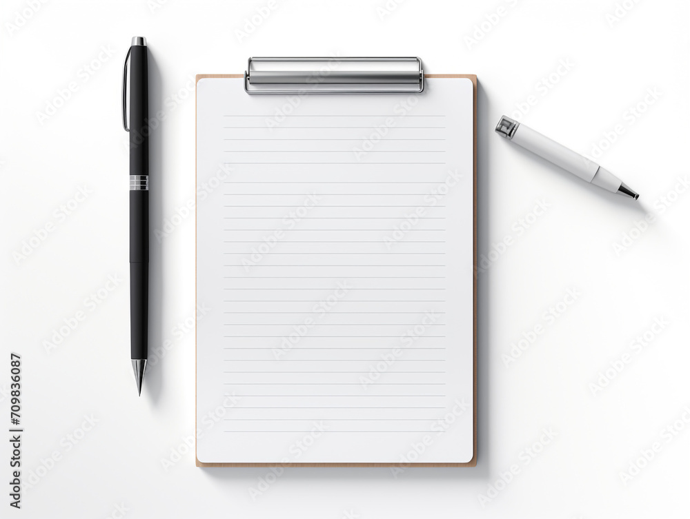 a desk, a checklist, a pen, electric white background, minimalist, 3D created with Generative Ai a desk, a checklist, a pen, electric white background, minimalist, 3D created with Generative Ai