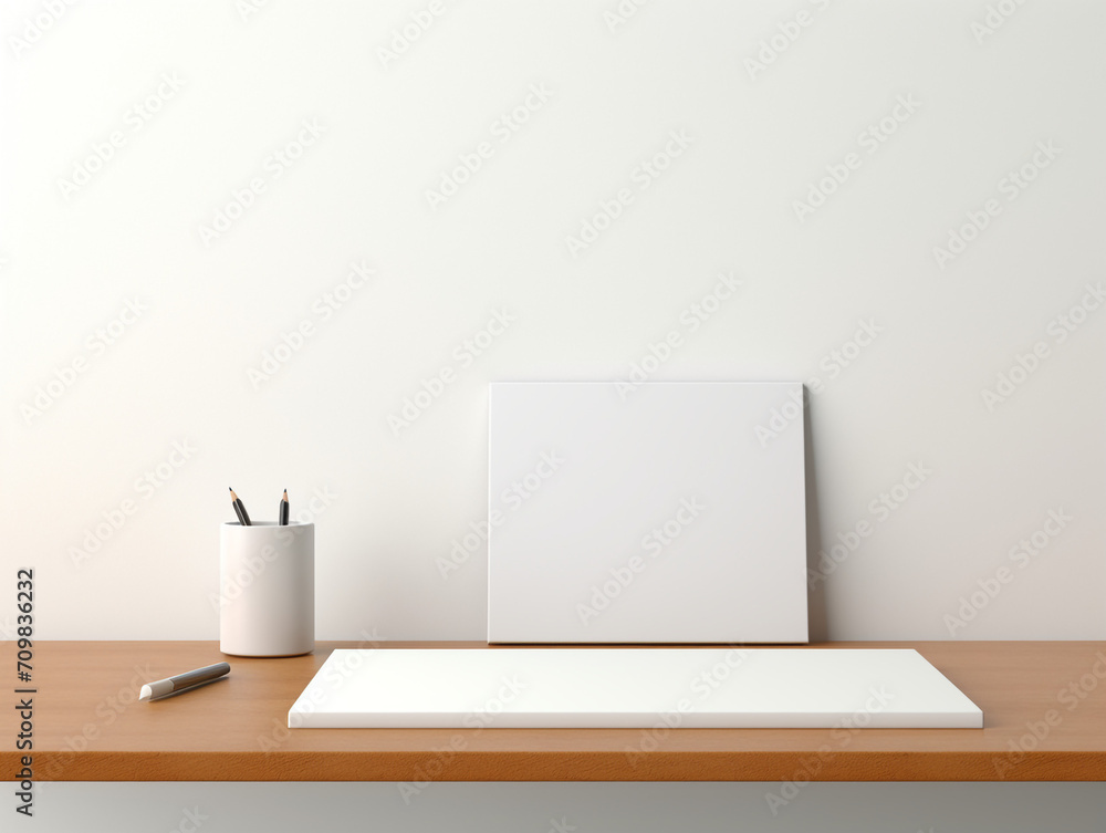 a desk, a checklist, a pen, electric white background, minimalist, 3D created with Generative Ai a desk, a checklist, a pen, electric white background, minimalist, 3D created with Generative Ai