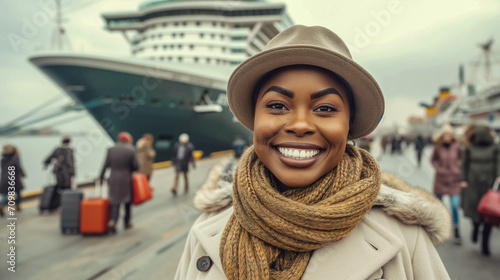 Portrait of a woman at the cruise ship dock.  photo