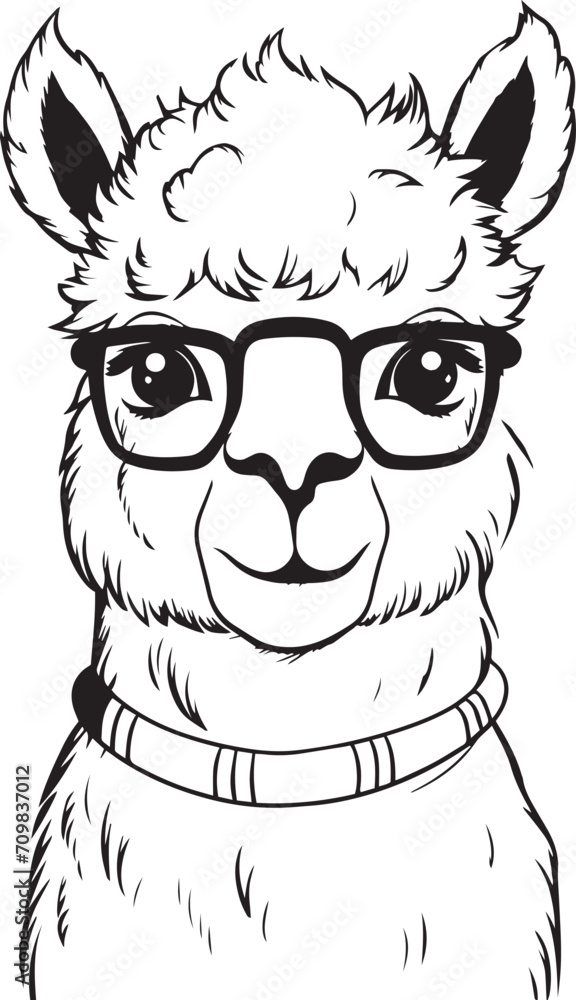 Lama Head in glasses, Alpaca logo Vector illustration