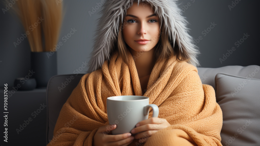custom made wallpaper toronto digitalRelaxed woman smelling coffee in the morning sitting in the living room at home