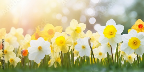 website banner showing beutiful spring flowers - generative ai photo