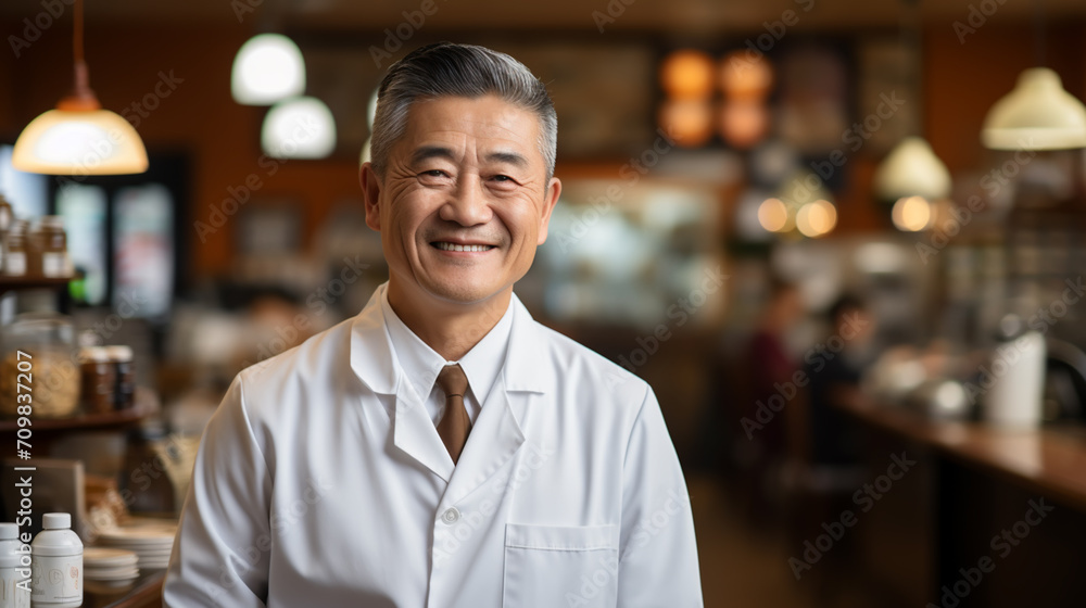 Fototapeta premium Smiling doctor standing in medical practice